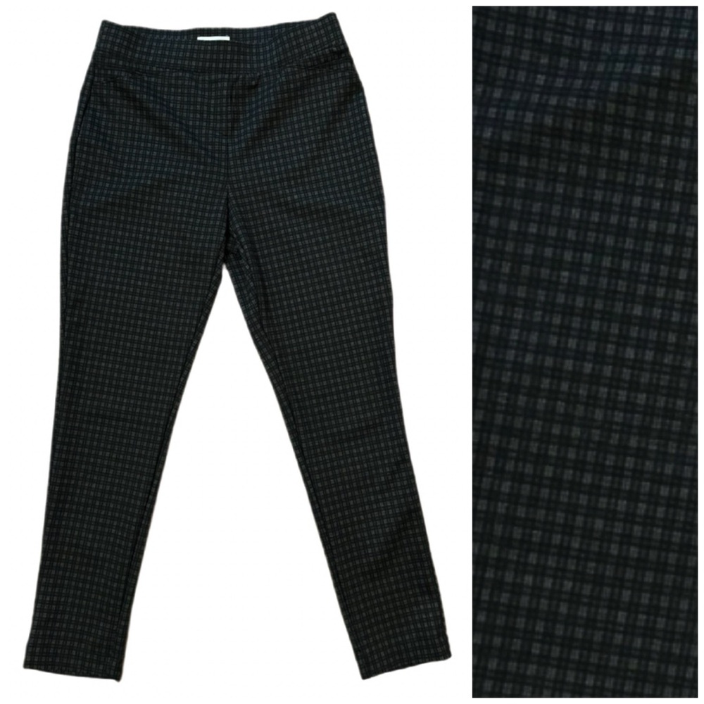 Calvin Klein Pull-On Ankle Skinny Pants - Gray Black Micro Check Plaid Size 8
